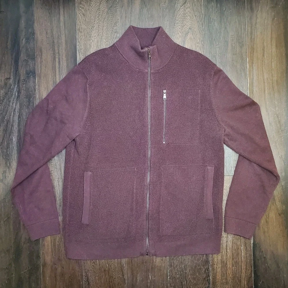 Banana Republuc Full Zip Mock Neck Sweater Bergundy Size Large